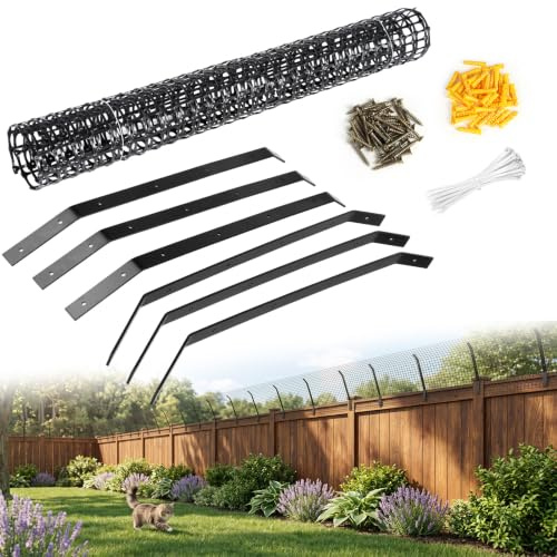 uifame Cat Proof Fence Anti Climb Barrier, 10m PVC Mesh Cat Fence with Metal Brackets, Outdoor Enclosure Extension Kit, Escape Prevention Garden Fence for Cats, Black