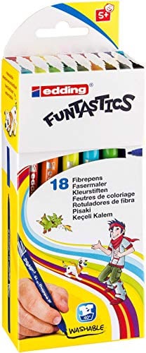edding 15 FUNTASTICS - Malstifte für Kinder - 18er Set - leuchtende Farben - 1 mm dünne Spitze - für Malspaß auf hellem Papier und Karton - abwaschbar von Haut und Textilien