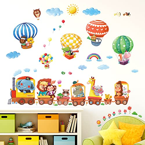 DECOWALL DA-1406 Zug und Heißluftballons Autos Flugzeuge Tiere Wandtattoo