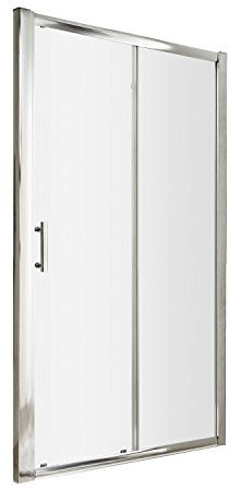 Nuie AQSL17 Pacific ǀ Modern Bathroom 6mm Safety Glass Single Sliding Door Shower Enclosure, 1700mm, Polished Chrome, Clear