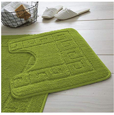 De Lavish Bath Mat Set 2 Piece Non Slip Rubber Pedestal and Bath Mat Set Toilet Greek Bathroom Rug New (Green)