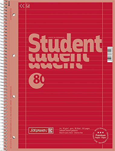 BRUNNEN Collegeblock Premium Student Colour Code | A4, Lineatur 27, 80 Blatt, red