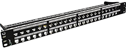 InLine 76848C Patchfeld 48-fach, Keystone Snap-In Leerblech Patchpanel, 19, 1HE, schwarz