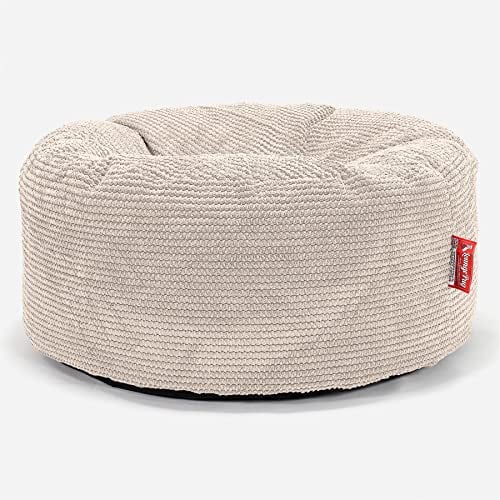 Lounge Pug Sitzsack Pouf 65 cm Rund, Creme Pom-pom Waffelstof, Bequemer Sitzhocker oder Fußhocker, Sitzpouf