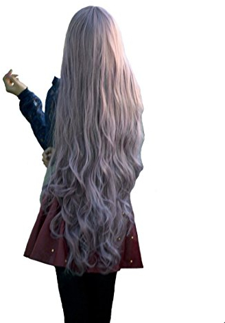 Fouriding 100cm Damen Taro+Braun Kunsthaar Lange Perücke Langhaarperücke Long Curly Wig Langhaar Lockige Perücken für Karneval Cosplay Party Fasching Kostüm Anime Haarteile