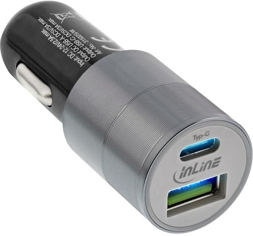 InLine 31502S USB KFZ Stromadapter Quick Charge 3.0, 12/24VDC zu 5V DC/3A, USB-A + USB Typ-C, schwarz