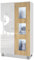 Vladon Vitrine Denjo, Made in Germany, Standvitrine mit 2 Türen und 3 Glaseinsätzen, Weiß matt/Weiß Hochglanz/Eiche Natur inkl. LED-Beleuchtung (71 x 129 x 35 cm)