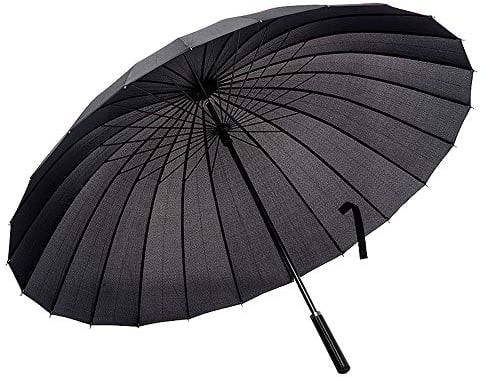 Lancoon 24 Rippen GroßEn Regenschirm, Mode Langen Griff Geraden Regenschirm, Anti-Uv-Sonne/Regen KS07Black