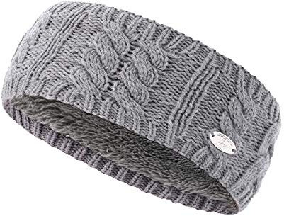 AnJuHoPa Strick Stirnband cabel Knit Kopfband Ohrenschutz Haarband mit langem Fleece Futter für kalte Wintertage Hellgrau
