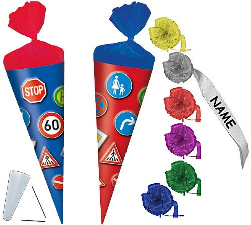 alles-meine.de GmbH stabile Spitze - aus Kunststoff - verschiedenes Zubehör frei wählbar - passend für Schultüte - Verkehrszeichen 20 cm - mit Kreppabschluß - mit/ohne Kunststo..