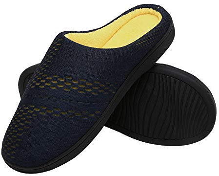 ChayChax Pantofole da Casa Donna Uomo Caldo Peluche Ciabatte da Casa Memory Foam Casa Pattini Leggero Inverno Cotone Scarpe, Blu Scuro Giallo, 46/47 EU