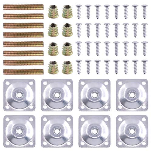 Swpeet 8 Sets Bein-Montageplatten mit Stockschrauben, Möbelbeinbefestigungsplatten, industrielle Stärke, T-Platte M8, Sofabeine mit Stockschrauben