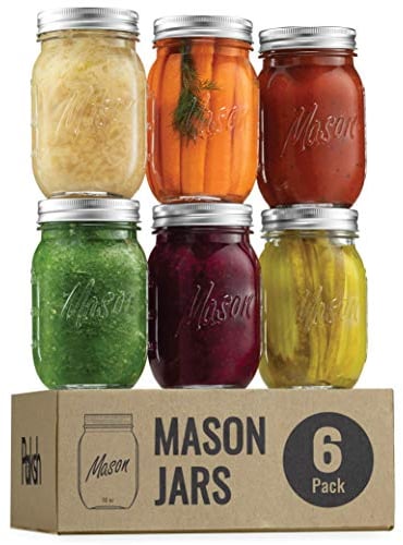 Premium Glass Mason Jars (474ml) Glass Jars with Silver Metal Airtight Lids for Meal Prep, Food Storage, Canning, Drinking, for Overnight Oats, Jelly, Dry Food, Salads, Yogurt (6 Pack)