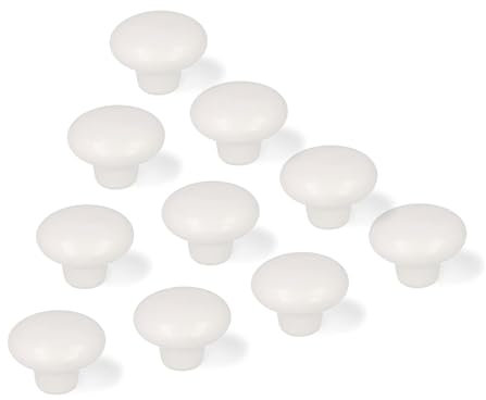 Pack 10 Pomos y Tiradores Redondos - Para Cocina y Armarios - Fabricado en Porcelana - Color Blanco - Medidas: 35 X 35 mm - Incluye Tornillos - REI