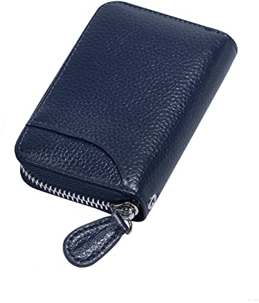 GADIEMKENSD Womens Credit Card Holder Wallet Zip Leather Card Case RFID Blocking Ladies Small Blocked Accordion Wallets with Stainless Steel Zipper Woman Compact Accordian ID Cards Bag Deep Blue