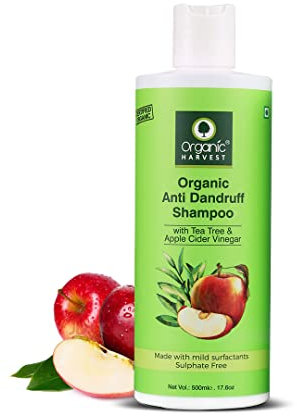 Organic Harvest Anti Dandruff Shampoo with Tea Tree and Apple Cider Vinegar for Women & Men | For All Type Hair | Free from Chemicals, Mineral Oils, Alcohol - 500ml