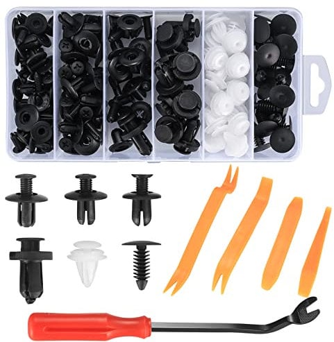 Universal Auto Trim Clips - 100 Pcs, Plastic Nylon Rivet Retainer Clips for Car Door Bumper Fasteners, with Panel Removal Pry Tool