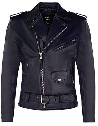 Infinity Leather Herren Leder Navy Blau Brando Motorradfahrer Rock Motorrad Kuhfell M