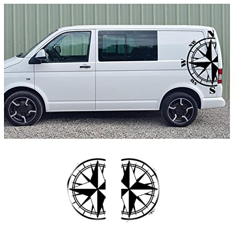 OGAUY Auto-Seiten-Aufkleber Für VW Multivan Transporter Caravelle T4 T5 T6 2 STÜCKE Karosserie Seitenaufkleber Auto Karosserie Vinyl Kompass Aufkleber Zubehör