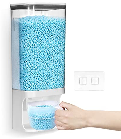 Scent Booster Dispenser, Laundry Detergent Dispenser with Cup, Washing Powder Storage Container, Wall-Mounted 1500 ml Dry Food Tank Bucket Box with Lid for Washing Powder Cereals Grain Beans