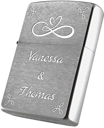 Zippo Feuerzeug Chrome Brushed mit Gravur (Infinity Heart 1) - personalisiertes Benzinfeuerzeug