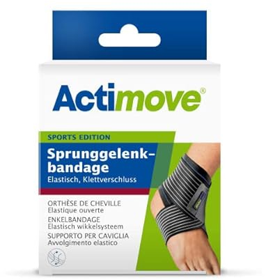 Actimove SPORTS EDITION elastische Sprunggelenkbandage mit Klettverschluss - zur Stabilisierung und Kompression beim Sport - links oder rechts anwendbar - Schwarz, Medium