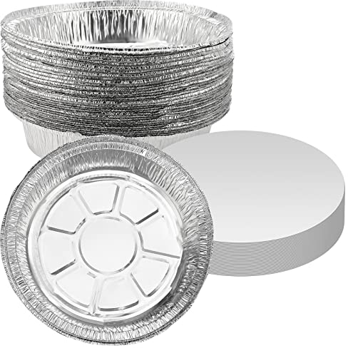 ZEONHEI 40 Pack 8 Inch Aluminium Foil Trays with Paper Lids, 900ml Round Tin Foil Trays, Aluminum Foil Pan Containers Round Foil Pie Pans Tin Baking Trays for Cooking, Roasting, Reheating