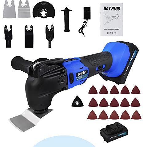 Cordless Oscillating Tool,Brushless 2000 RPM Multifunction Tool with 4° Oscillating,6 Speed,21 V 1.5Ah Li-Ion Battery & Charger,22 PCS Accessories,Multi DIY Tool for Cutting,Sanding and Grinding