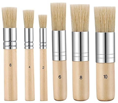BLMHTWO 6 Stück Schablonierpinsel, Pinsel Rund Borsten-Malpinsel für alle Arten von Malerarbeiten 6 Größen Holzschablonenpinsel für Acryl Öl Aquarell Kreide DIY-Handwerk