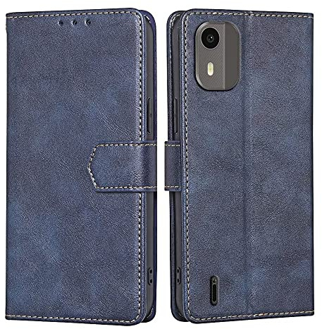 RankOne Hülle für Nokia C12 (6.3 Inches) Handyhülle Aus Leder - Hülle mit Magnetverschluss - Schutzhülle - Blau