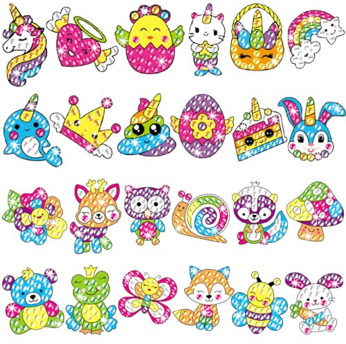 Acuiwer Diamond Painting Kinder DIY Diamant Aufkleber KitDiamantmalerei für Kinder Geburtstags Geschenk für Jungen Mädchen (#1-Tiere-24Stk)