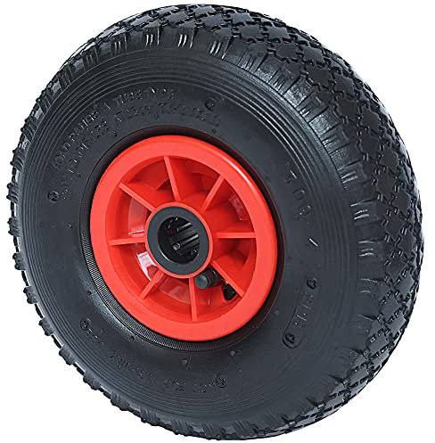Bakaji Ruota Pneumatica per carrello, Gomma ad Aria 4 Strati 3.00-4, Battistrada Scolpito Diametro 26 cm Larghezza 9 cm, Cerchio Rosso, Ruote Ricambio carrellini, Ideale per Fai da Te