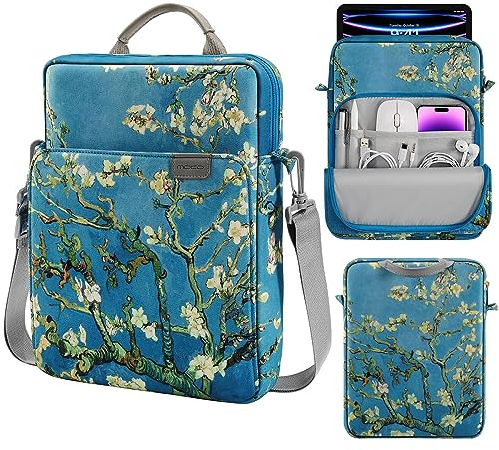 MoKo 9-11 Inch Tablet Sleeve Bag Handle Carrying Case with Shoulder Strap Fits New 11-inch iPad Pro M4/iPad Air M2, iPad 10th 10.9, iPad 9/8/7th 10.2, iPad Air 5/4th 10.9, Tab S8/S9 11, Apricot Flower