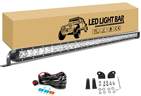 RIGIDON Led lichtleiste kfz mit 12V kabelbaum kit, 95cm 180W einzelne reihe led Strahler offroad beleuchtung, wasserdicht arbeitslichtleiste für 4x4 Auto SUV ATV Traktor LKW Fahrzeuge 6000K weiß