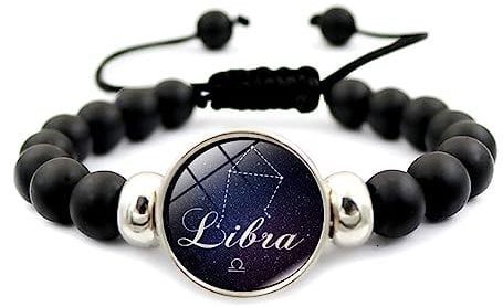 LODMLOER Libra Zodiac Signs Couple Bracelet -Sky Map Bracelet 12 Constellation Adjustable Black Beaded Scorpio Sagittarius Aquarius Raw String Bracelet,Personality Star Sign Bracelet Jewelry,Libra