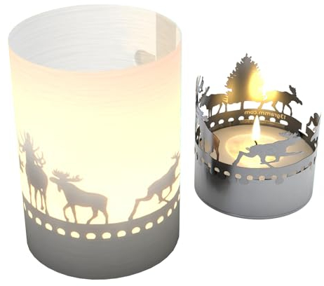 Elch Tube Teelicht Schattenspiel – Motivkerze für zauberhaftes Raumambiente, Elch-Dekoration für Naturliebhaber und Geschenkidee