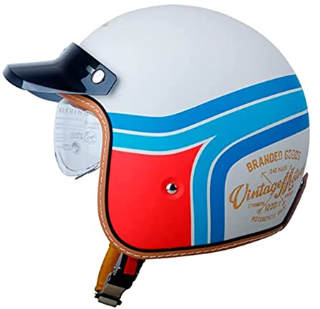 Retro Motorrad Halbhelme Deutscher Stil Roller Anti-Collision Helm ECE Zertifiziert Brain-Cap Halbschale Jet-Helm Mit Built-In Visier Motorradhelm Scooter Offener Helm 1,L