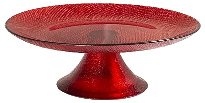 H&H Charme Alzata in Vetro Red Glitter, 21,5cm