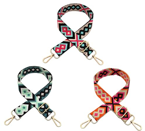3 Stück Taschengurte Zum Wechseln, Verstellbar Schultergurt für Taschen, 3.8cm Breiter Taschengurt Bunter Handtaschen Schulterriemen Trageriemen Umhängegurt-Streifen 80-140cm (Farbe B)