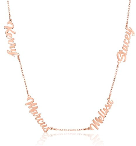 ZNA Jewels Personalised Multiple Name Necklace Family Pendants | Available in Silver, Gold or Rose Gold | Choose up to 4 names | The Perfect Handmade Gift (18K Rose Gold)