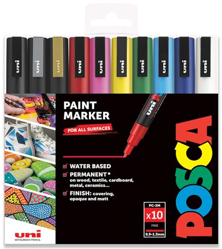 Posca PC-3M Paint Marker Kunststifte - 0,9-1,3 mm - 10 Stück - Essential Set in Brieftaschen-Verpackung, mehrfarbig