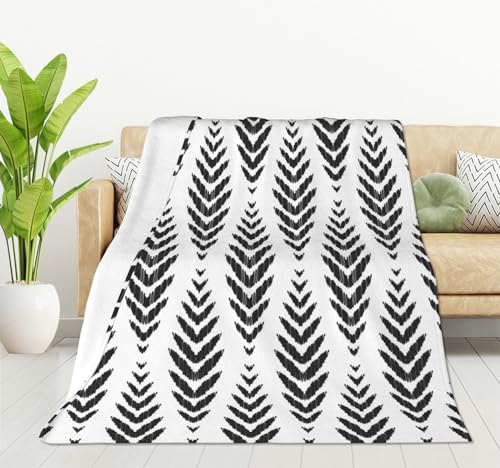 HGOD DESIGNS Schwarz-weiße Decke mit ethnischem Muster, weich, warmer Druck, Überwurfdecke für Frauen und Erwachsene, Geschenk, 100 x 130 cm