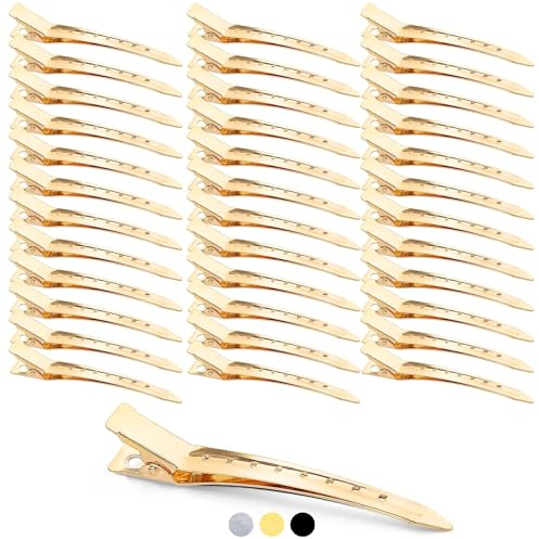 Mbsomnus 36 Stück Abteilklammern Friseur Gold EnteBill Haarspangen 9cm Haarclips Metall Alligator Clips Haarspangen mit Löchern Haarklammern Damen Spangen für Friseursalon Mädchen Haarstyling