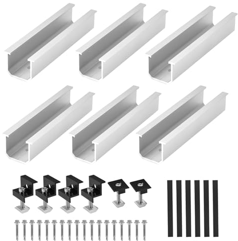 Solarmodul Halterung Photovoltaik Montageset Solarpanel - 6 Schiene 12CM Aluprofil und Verstellbare Klammern Befestigung,Solarpanel Halterung 2 Modul 30-35MM für Flachdach Trapezblech Blechdach