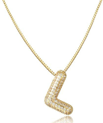 AFSTALR Damen bubble buchstaben kete Gold L ice out Balon halskette mit initial Anhanger Blase Schmuck 45+5cm