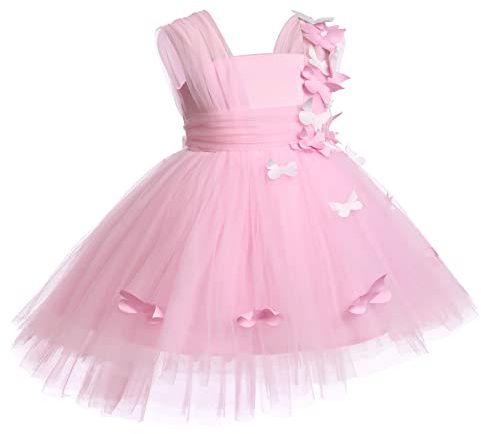 IDOPIP Bambin Fille Fleur Robe Enfant bébé a - Ligne Genou Papillon Dentelle Fleur brodée Princesse 1er Anniversaire fête sans Manches Tutu Robe
