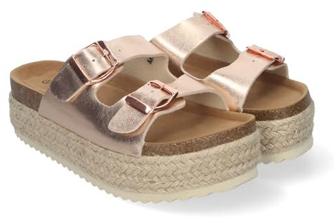 shoes&blues.es 84751 Sandalia de Plataforma para Mujer, Comodas y Elegantes, Forradas de Yute, con Planta Anatomica, y Hebillas en la Pala, Ideales para Primavera Verano Champan Talla 40