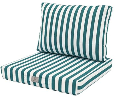 Lot de 2 Coussins Déhoussables Rayures Vertes pour Salon de Jardin - Confort Premium, Anti UV Assise: 60 X 60 cm Dossier: 35 x 60 cm - Déco Arts