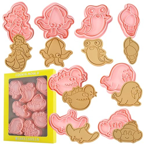 Lot de 8 emporte-pièces en forme de sirène en plastique Motif animaux marins