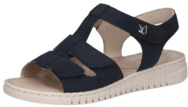 CAPRICE Damen Sandalen flach aus Leder mit Klettverschluss, Blau (Ocean Suede), 40 EU